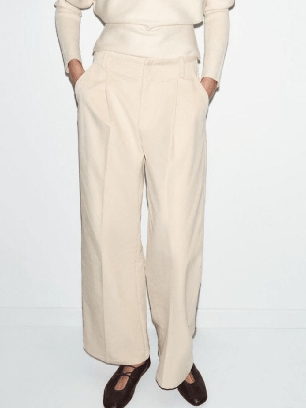 Zara corduroy straight pants 2238/347/712 Ecru